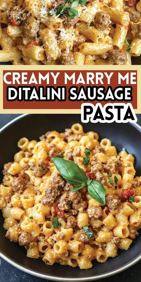 Ingredients: 8 ounces ditalini pasta, cooked al dente 1-2 tablespoons avocado oil 8 ounces mild Italian ground sausage ½ cup sweet onion, diced small 2 cloves garlic, minced 1-1.5 tablespoons tomato paste Pinch of kosher salt, to taste Few turns cracked black pepper, to taste ½ – ¾ cup low sodium chicken broth ¾ – 1 cup heavy cream ½ cup parmesan cheese, grated Red pepper flakes (optional garnish) #Ditalini #Sausage #Pasta #Quickandeasyrecipe Sausage Ditalini Pasta, Ground Sweet Italian Chicken Sausage Recipes, Macaroni With Sausage, Creamy Sausage Pepper Pasta, Italian Sausage Cream Sauce, Pasta Dishes With Ground Sausage, Creamy Marry Me Ditalini Sausage Pasta, Sausage Cheese Pasta, Pasta And Ground Sausage Recipes