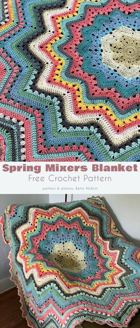 Spring Mixer Blanket Scrap Blanket Crochet Free Pattern, All Free Crochet Patterns Blankets, Crochet Blanket Patterns Center Out, Center Start Crochet Blanket, Crochet Blanket In The Round Free Pattern, Crochet Mandala Free Pattern Blanket, Star Blanket Pattern Crochet, Star Crochet Blanket Pattern Free, Star Crochet Blanket Pattern