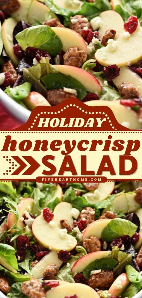 Holiday Honeycrisp Salad, thanksgiving dinner, salad recipes Honeycrisp Holiday Salad, Honey Crisp Salad Recipe, Fall Salad For Thanksgiving, Thanks Giving Salad Recipes, Salads Thanksgiving Dinner, Holiday Honeycrisp Apple Salad, Holiday Honeycrisp Salad Recipe, Salad Walnuts Cranberries, Thanksgiving Lettuce Salad