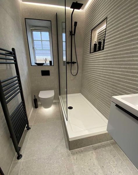 Ensuite Double Shower Layout, En Suite Tiling Ideas, Bathroom And Toilet Combined, Slim Bathroom Ideas, Small Bathroom Ideas With Window, Wet Room Ideas Small Narrow Bathroom, Small 4 Piece Bathroom Layout, Bathroom 2m X 2m, Raised Shower Platform