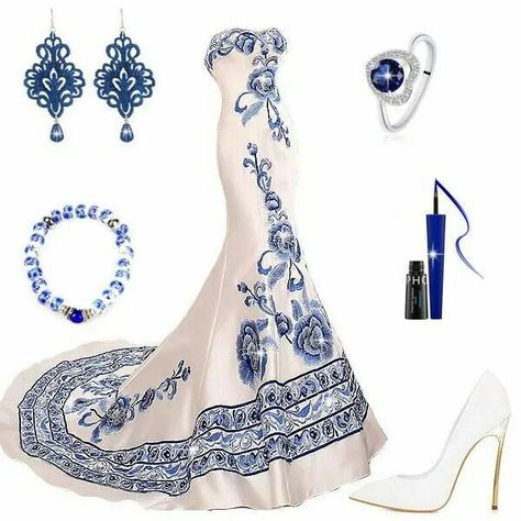 Love the blue and white Mexican Clothing Style, Traditional Mexican Dress, Mexican Wedding Dress, Wedding Dresses For Girls, Mexican Dresses, Prom Outfits, Fantasy Dress, Mom Dress, Glam Dresses