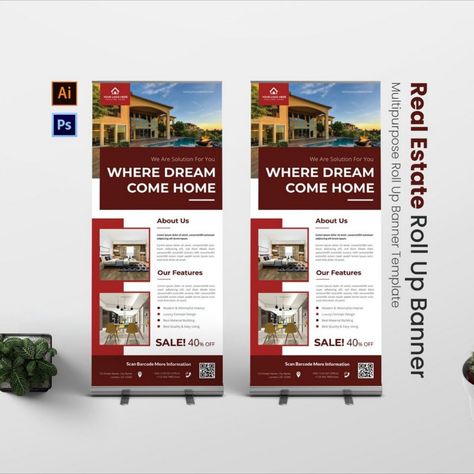 Modern Estate Roll Up Banner Real Estate Roll Up Banner Design, Roll Up Banner Design, Roll Banner, Standee Design, Modern Estate, Roll Up Banner, Property Real Estate, Stand Design, Real Estate Companies