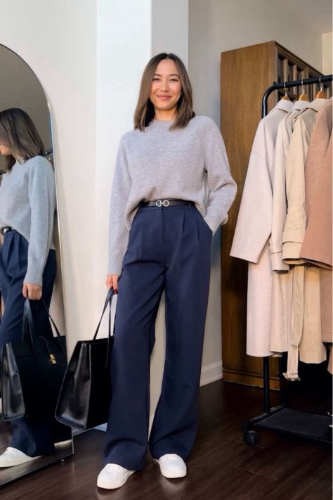 Women's A&F Sloane Tailored Pant curated on LTK Indigo Pants Outfit Women, Work Outfit Trousers, Blue Pants Office Outfit, Classical Outfits For Women, Trousers Styling Women, Work Outfits Women Blue Pants, Women’s Fashion Casual Work, Womens Fall Work Outfits, Blue Office Pants Outfit