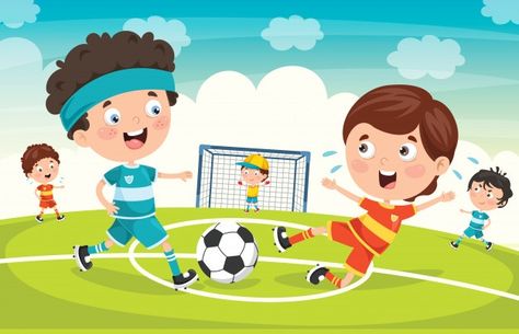 Little children playing football outdoor... | Premium Vector #Freepik #vector #people #kids #children #sport Football Clipart, Children Playing, Playing Football, Kids Playing, Premium Vector, Soccer, Football, American Football