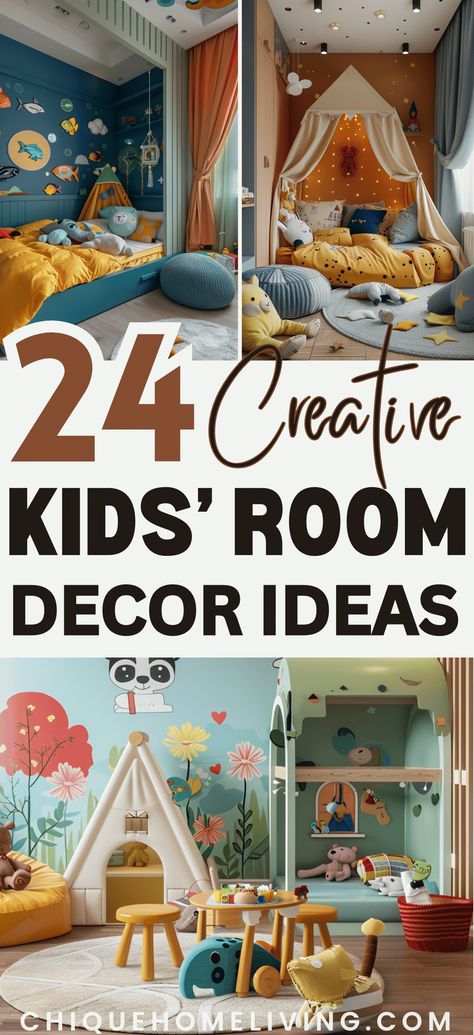 Looking to revamp your child's space? Discover these 24 creative kids' room decor ideas to inspire you! From playful themes to clever storage solutions, find the perfect ideas to create a fun and functional room your little ones will love. 🧸🌟 #KidsRoomDecor #ChildrensSpaces #HomeInspiration Monsters Inc Bedroom Ideas, Diy Kid Room Decor, Children’s Room Interior Design, Kids Room Theme Ideas, Colourful Toddler Room, Play Room Kid Design, Themed Playroom Ideas, Diy Toddler Room Decor, Fun Toddler Room Ideas