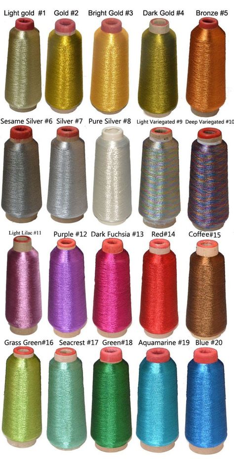 Colour Shade Card, Feather Template, Saree Kuchu Designs, Diy Hair Accessories Ribbon, Sewing Room Design, Machine Embroidery Thread, Metallic Embroidery, Tambour Embroidery, Sewing Projects Clothes