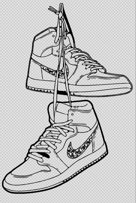 Nike Drawing, Nike Tattoo, Jordan Painting, Dior Nike, Sneakers Sketch, Shoe Tattoos, Sneakers Drawing, Hanging Craft Ideas, Nike Art