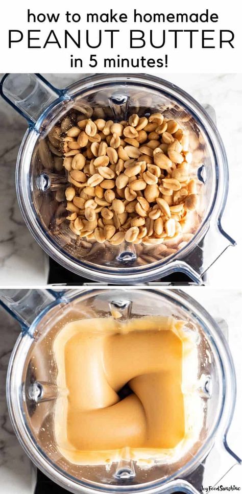 Making your own homemade peanut butter is so easy! It only takes 2 ingredients and 5 minutes to make this peanut butter recipe, and it's so creamy and delicious you'll never want to buy store-bought varieties again! Follow our our step-by-step photos and video to learn how to make peanut butter in both a blender and a food processor! Homemade Peanut Butter In Blender, Blender Food Recipes, Ninja Processor Recipes, How To Make Homemade Peanut Butter, Keto Vitamix Recipes, Vitamix Food Processor Recipes, Food Processor Recipes Videos, Good Processor Recipes, Peanut Butter Recipes Homemade