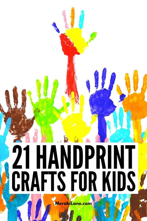 21 Unique and Meaningful Handprint Crafts for Kids | If you're looking for homemade keepsakes and DIY gifts kids can make, this post is for you! We've curated tons of handprint crafts for all ages and stages - babies, toddlers, preschool and kindergarten age kids, and more! Whether you're looking for air dry clay or salt dough handprint art projects, or prefer to get messy with finger-paints, there are tons of great ideas to choose from for every holiday and season! Grandchildren Handprint Gifts, Hand Painting Activities, Toddler Hand Print Art, Handprint Gifts For Parents, Hand Prints Crafts For Kids, Preschool Handprint Crafts, Keepsake Crafts For Toddlers, Hand And Foot Print Art For Kids, Toddler Handprint Crafts