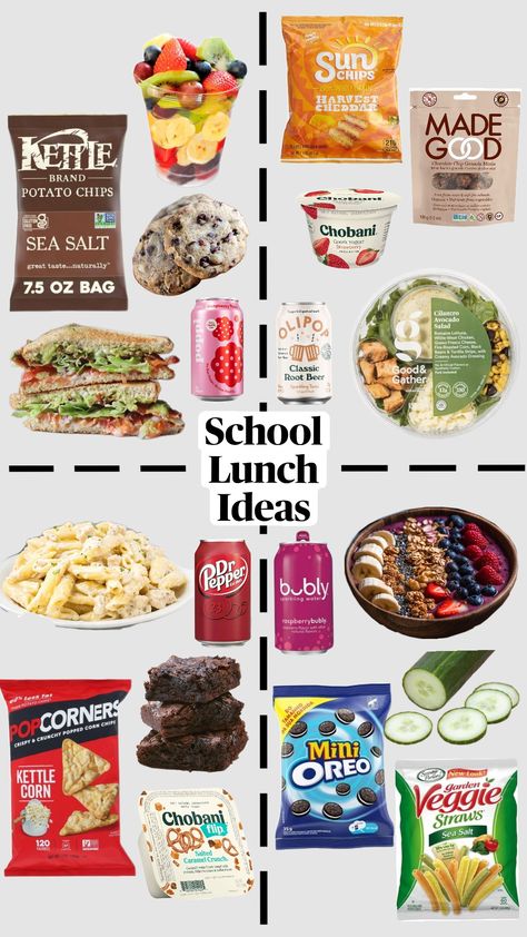 school lunch ideas #school #lunch #food #inspo Healthy Fun Lunch Ideas, Simple Healthy School Lunches, Lunch Ideas For Dancers, Lunch Ideas For 5th Graders, Grocery List For School Lunches, School Lunch Ideas No Microwave, What To Eat For Lunch At School, Middle School Lunch Ideas Healthy, Quick Easy School Lunches