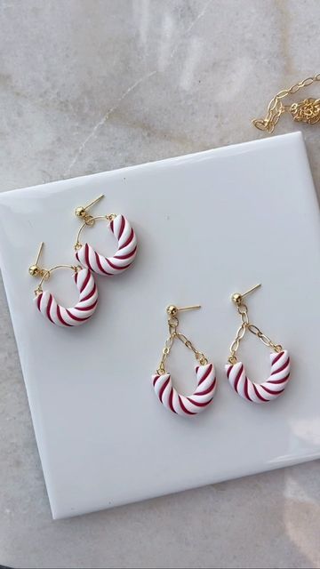 Polymer Clay Earrings on Instagram: "Candy cane earrings" Candy Clay Earrings, Candy Cane Earrings Polymer Clay, Clay Earring Christmas, Christmas Polymer Clay Earings, Xmas Clay Earrings, Clay Earrings Holiday, Polymer Clay Christmas Earrings Tutorial, Candy Cane Clay Earrings, Clay Winter Earrings