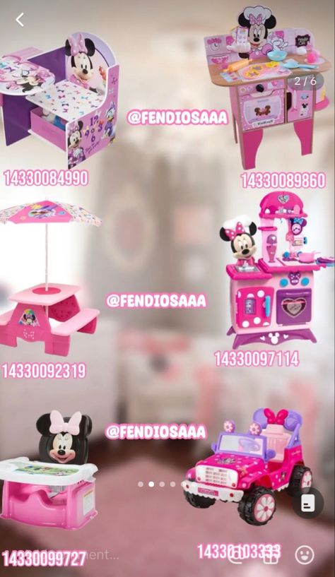 Bloxburg Minnie Mouse Room, Minnie Mouse Codes For Bloxburg, Bloxburg Toys Decals Codes, Toys Bloxburg Decals, Kid Bloxburg Room, Bloxburg Minnie Mouse Decals, Kids Room Decals Bloxburg, Minnie Mouse Decal Codes Bloxburg, Baby Bloxburg Decals