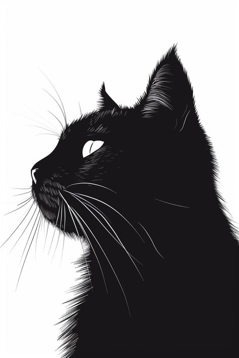 #CatHead #Silhouette #BlackAndWhite #Minimalistic #SimpleArt #FrontView Cat Profile Picture Drawing, Cat Profile Illustration, Animal Head Silhouette, Cat Front View Drawing, Cat Profile Drawing, Cat Side Profile Drawing, Cat Head Drawing, Cat Side Profile, Silhouette Cats