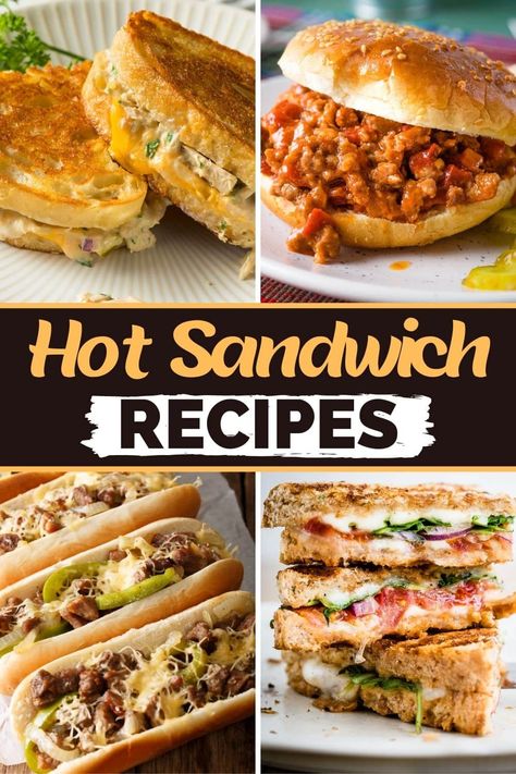 These hot sandwich recipes make a hearty and filling meal! From grilled cheese to panini to sloppy Joes, everyone will love these delicious sandwiches. Awesome Sandwich Recipes, Hot Lunch Sandwich Ideas, Best Dinner Sandwiches, Gourmet Sandwiches For Dinner, Easy Delicious Sandwich Recipes, Easy Dinner Sandwich Ideas, Hot Sandwich Ideas For Dinner, Sandwiches On Buns, Bakery Sandwich Ideas