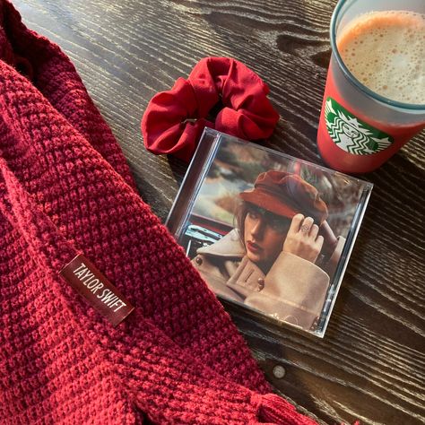 All too well scarf, Red Taylor’s version CD, red scrunchie and red Starbucks cup All Too Well Scarf Taylor Swift, Red Taylor Swift Scarf, Taylor Swift Scrunchie, Red Taylor’s Version, Red Things Aesthetic, Starbucks Taylor Swift, Red Scarf Aesthetic, Red Taylors Version Aesthetic, Taylor Swift Scarf