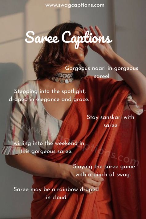 Caption On Indian Outfit, Instagram Captions For Saree Pics, Caption For Insta Post Traditional, Saree Ig Captions, Diwali Saree Captions For Instagram, Saree Poses Caption, Aesthetic Saree Quotes For Instagram, Caption For Sari Pic, Quotes For Traditional Outfit Instagram