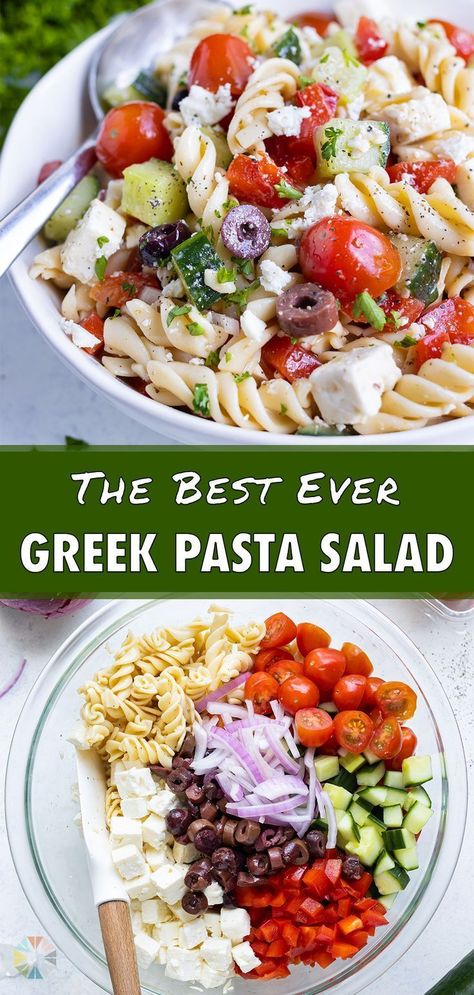 Pizza Sides Dishes, Papas Birthday, Pizza Side Dishes, Greek Pasta Salad Recipe, Feta Pasta Salad, Greek Pasta Salad, Mediterranean Pasta Salads, Resep Pasta, Mediterranean Pasta