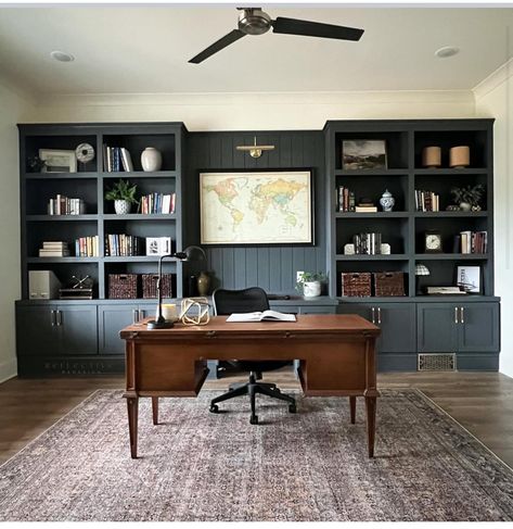 Home Office Design For Men, Men’s Home Office, Masculine Home Offices, Studio In Casa, Blue Home Offices, Masculine Home Office, Office Refresh, Home Office Makeover, Office Paint Colors