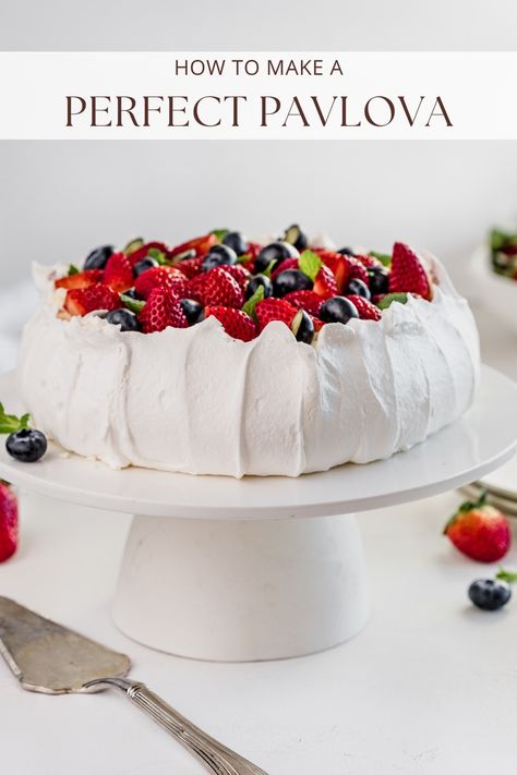 How to make a Perfect Pavlova Pavlova Base Recipe, Classic Pavlova 12 Tomatoes, Pavlova Recipe Bluey, Dairy Free Pavlova Recipe, How To Make A Pavlova, Pavlova Birthday Cake Ideas, Summer Pavlova Recipe, Easter Pavlova Ideas, Fall Pavlova Recipe