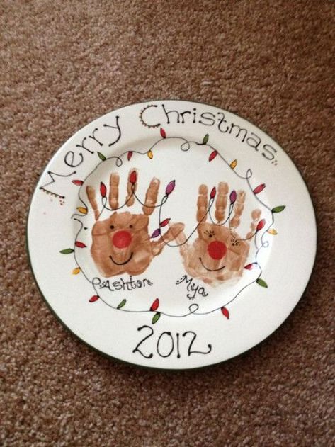 60+ Easy DIY Christmas Plates for Kids to Make in 2022 | HubPages Diy Christmas Plate, Christmas Footprint, Baby Christmas Crafts, Reindeer Handprint, Holidays Crafts, Christmas Pottery, Cookies For Santa Plate, Handprint Christmas, Christmas Plate