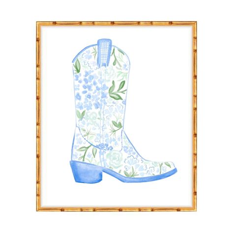 Coastal Cowgirl Print - 16x20 -  #16x20 #Coastal #Cowgirl #Print Cowgirl Room, Cowgirl Print, Coastal Watercolor, Coastal Room, College Dorm Room Decor, White Hydrangeas, Dorm Art, Cowgirl Art, Apartment Art