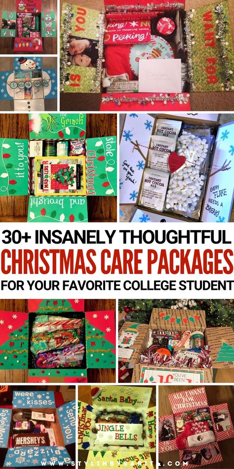 Christmas care package ideas Mail Carrier Christmas Gift, Snack Care Package Ideas For Boyfriend, Deployed Soldier Care Packages, Homeless Christmas Care Package, 12 Days Of Christmas College Care Package, Family Care Package Ideas, Christmas Care Package For Family, Mail Christmas Gift Ideas, Christmas Packages Ideas