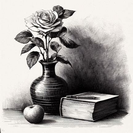 Still life drawing image for practice Still Life Drawing Sketch, Sketch Ideas Still Life, Black And White Still Life Drawing, Academic Still Life Drawing, Still Life Pencil Shading Sketch, Pencil Art Still Life, Still Life Art Drawing, Still Life Shading, Pen Still Life