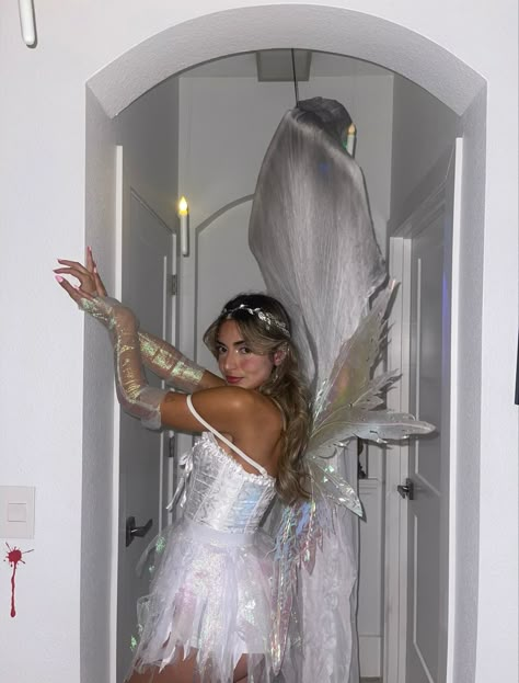 Halloween Fairy Costume Inspo | Fairy costume for halloween White Fairy Halloween Costume, Fairy Costume Halloween Women, Women Fairy Costume Halloween, Fairy Costumes For Women, Sparkly Fairy Costume, Glitter Fairy Costume, Winter Halloween Costumes Women, Womens Fairy Costume Diy, Mystical Fairy Costume