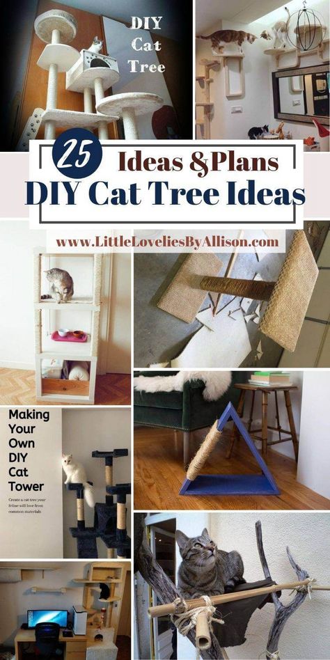 Diy Small Cat House, Small Cat Tree Diy, Build Your Own Cat Tree, Diy Natural Cat Tree, Diy Cat Trees Homemade, Build A Cat Tree, Cat Tree Designs Diy Projects, Make A Cat Tree, Laundry Room Ideas With Cat Litter