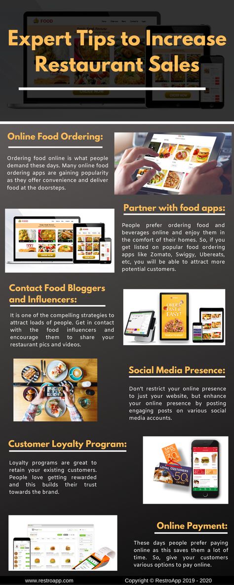 Are you facing trouble to market your restaurant business?  Check this infographic and follow these expert tips that will help to boost your restaurant sales.  #sales #restaurant #business #marketing #tips #DIY #RestroApp Restaurant Sales Ideas, Food Business Marketing Ideas, How To Run A Restaurant Business, Starting A Restaurant Business, How To Start A Restaurant, Restaurant Marketing Strategy, Running A Restaurant Business Tips, Running A Restaurant, How To Open A Restaurant