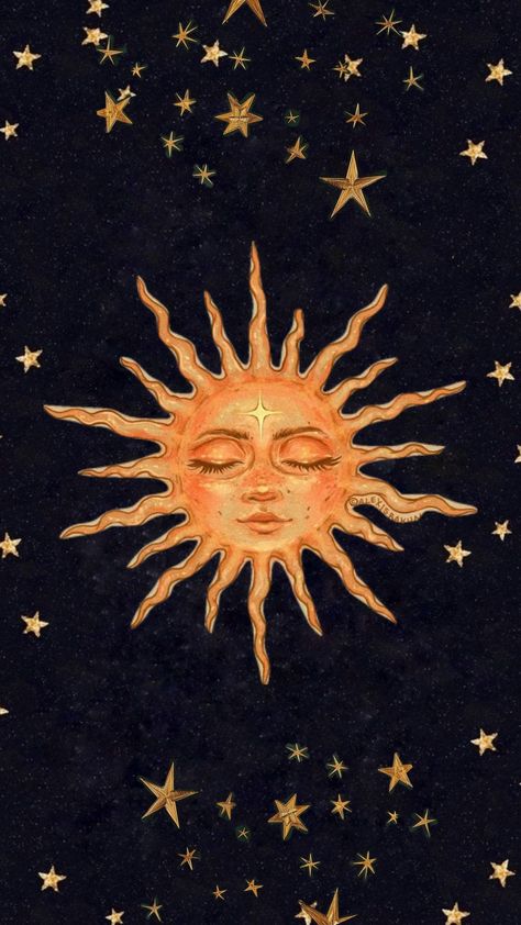 Sun And Moon Wallpaper Matching, Sun And Moon Background Aesthetic, Witchy Winter Wallpaper, Orange Whimsigoth, Dreamy Iphone Wallpaper, Vintage Moon And Stars, Sun Asthetics Wallpaper, Wallpaper Indie Vintage, Whimsigoth Sun And Moon