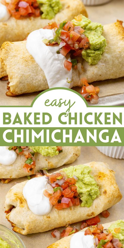 Baked Chicken Chimichanga Recipe - Megan vs Kitchen Ground Turkey Chimichanga Recipe, Shredded Chicken Chimichangas, Cheaper Dinner Ideas, Chicken Chimichanga Recipe Air Fryer, Ground Chicken Mexican Recipes, Simple Quick Dinner Ideas, Summer Sunday Dinner Ideas, Beef Chimichanga Recipe, Chimichanga Recipes