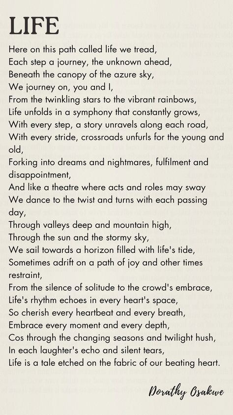 LIFE It's where every of your heartbeat writes the rhythm of your own unique melody! #life #pinterestideas #poetry #poem #journey #man #livinglife #lifelessons #lifequotes #poetrycommunity #poemoftheday #poetrytok Poem About Life Journey, Poems About Journeys, Unique Notes For Instagram, Life Poems Inspirational, Cute Poems About Life, Poems On Life Inspiration Poetry, Poems About Learning, Poems On Life Feelings, Journal Poems