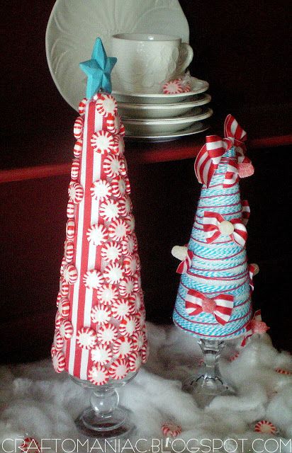 Christmas Craft- {Whimsical Candy Ribbon Trees} - Craft-O-Maniac Christmas Candy Crafts, Candy Ribbon, Turquoise Christmas, Cone Christmas Trees, Candy Crafts, Little Christmas Trees, Christmas Crafts For Gifts, Christmas Tree Ideas, Whimsical Christmas