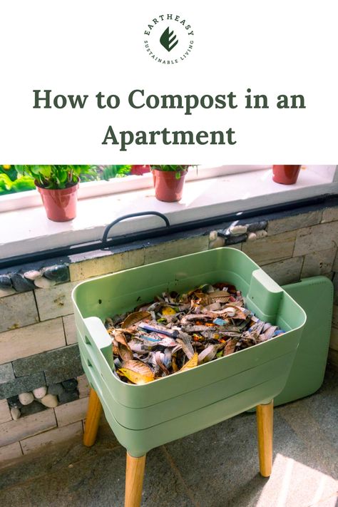 Compost In Kitchen, How To Compost In An Apartment, Apartment Composting Diy, Small Scale Composting, Mini Compost Bin Diy, Kitchen Compost Bin Diy, Recycle Bins Ideas, Apartment Compost, Counter Compost Bin