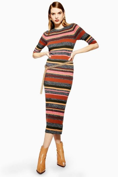 Knitted Stripe Dress Ribbed Dress Outfit, 2019 Style, Dresses By Pattern, Striped Knit Dress, Ribbed Dress, Dress Images, Evening Outfits, Pattern Dress, Stripe Dress