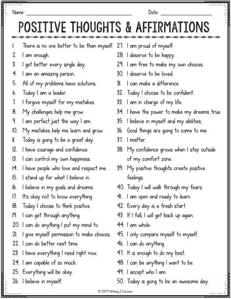 Student Positive Affirmations, Middle School Positive Affirmations, Testing Affirmations For Students, Positive Self Affirmations Activities, Coworker Affirmations, Emotional Regulation For Adults Worksheets, Adult Activity Printables, Mindfulness Activities For Adults Groups, Mindfulness Activities For Children