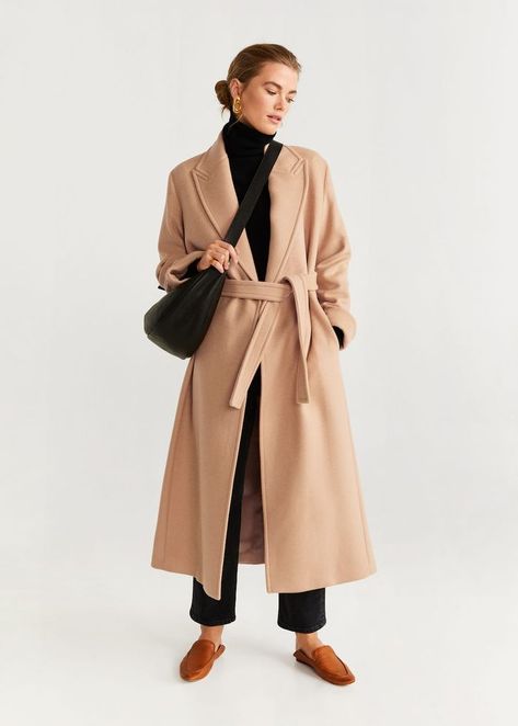 Mango Belted Wool Coat Sezane Boots, Belted Wool Coat, Modern Womens Fashion, Hemant And Nandita, Coat Trends, Wool Coat Women, Mango Fashion, Maxi Coat, Camel Coat