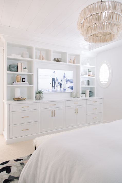 Bedroom Built Ins, Guest Bedroom Remodel, Pink Bed, Built In Dresser, Living Room Built Ins, Bedroom Reveal, Farmhouse Master, Bedroom Remodel, Master Room