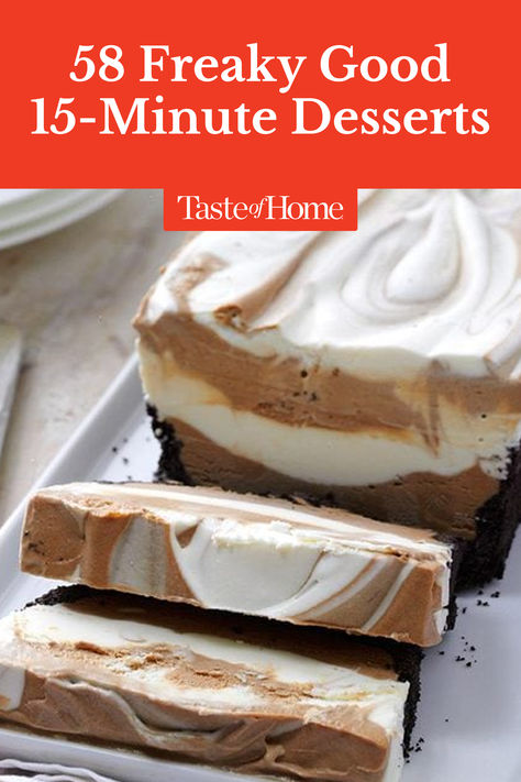 You worked hard on dinner—you deserve a break for dessert. These simple 15-minute desserts allow for just that. Make 'em ahead so they have enough time to set or be refrigerated overnight. #desserts #potluckdesserts #summerdesserts Quick And Easy Cold Desserts, Desserts For Coworkers, Quick And Simple Desserts, Light Deserts Ideas, Small Cheesecake Recipes Easy, Make Ahead Ice Cream Desserts, Easy Desserts With Ice Cream, Light Easy Desserts Simple, Easy Delish Desserts