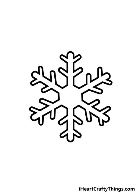 Basic Snowflake Drawing, Drawing Of Snowflakes, Cute Snowflake Drawing, Snowflake Line Drawing, How To Draw A Snowflake Easy, Snow Flakes Drawing Easy, Snow Flake Draw Easy, Snow Art Drawing, Simple Snowflake Drawing