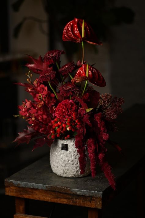 Monochromatic Floral Arrangements, Red Flower Arrangements Table, Creative Flower Arrangements Unique, Valentines Florals, Red And White Flower Arrangements, Red Floral Arrangements Modern, Anthurium Floral Arrangements, All Red Floral Arrangements, Chinese New Year Flower Arrangement