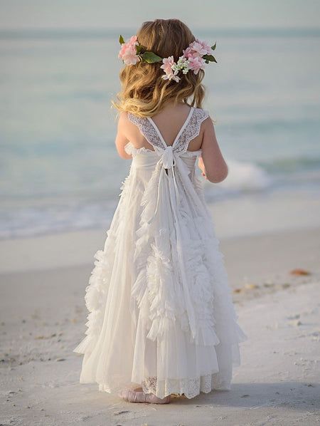 Beach Flower Girls, Beach Flower Girl Dresses, Kids Formal Wear, Girls Pageant Gowns, Dresses Flowers, Long Flower Girl Dresses, Beach Wedding Flowers, White Flower Girl Dresses, Wedding Flower Girl Dresses