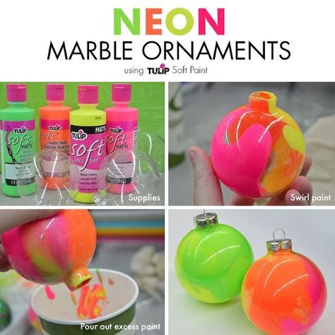 how to make neon marble ornament with tulip soft paint, christmas decorations, how to, seasonal holiday decor Small White Christmas Tree, Marble Ornaments, Neon Crafts, Neon Christmas, Paint Christmas, Diy Christmas Tree Ornaments, Fun Christmas Decorations, Ornament Tutorial, Random Ideas