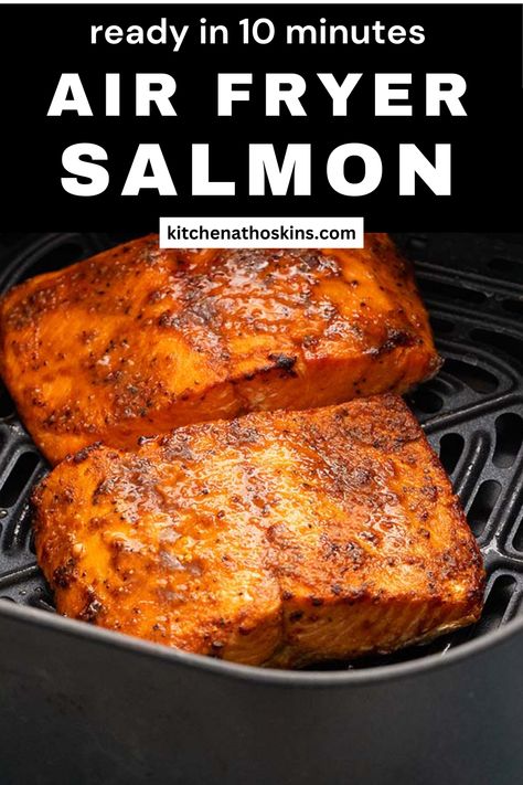 Air Fryer Salmon is made using a flavorful blend of spices and is ready in under 10 minutes. It's super fast and fool proof with mega flavors! Best Damn Air Fryer Salmon, Crispy Salmon Air Fryer Recipes, Air Fry Salmon, Air Fryer Recipes Salmon, Salmon In Air Fryer, Air Fryer Fish, Fried Salmon, Baked Salmon Recipes, Air Fryer Dinner Recipes