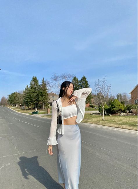 cute fit with mesh and lace sweater and long satin skirt Satin Skirt Birthday Outfit, Satin Skirt Outfit Aesthetic, Skirt And Cardigan Outfit, Satin Skirt Outfit Winter, Fluffy Jacket Outfit, Tight Skirt Outfit, Long Satin Skirt, Mesh Outfit, Skirt Outfits Aesthetic