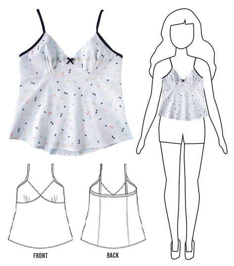 Cami Top Pattern, Halter Top Sewing Pattern, Top Sewing Patterns, Easy Sewing Patterns Free, Top Pattern Sewing, Tank Top Sewing Pattern, Crop Top Sewing Pattern, Camisole Pattern, Diy Clothes Patterns