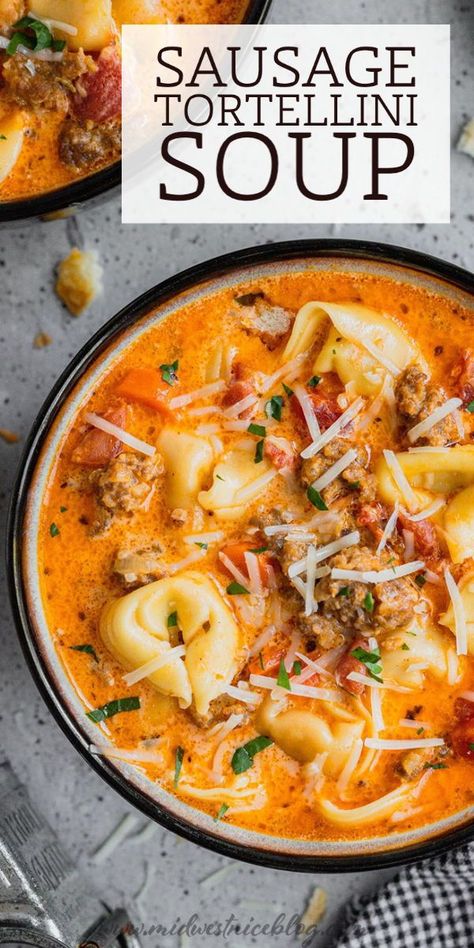 Sausage And Tortellini Soup, Sausage And Tortellini, Dinner Recipes For Family Easy, Sausage Tortellini Soup, Sausage Soup Recipes, Healthy Dinner Recipes For Family, Sausage Tortellini, Comfort Soup Recipes, Italian Sausage Soup