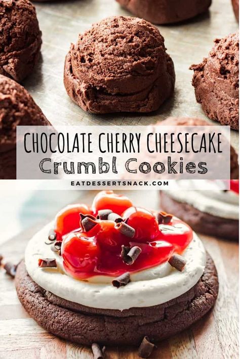 Strawberry Cupcake Crumbl Cookie, Halloween Crumbl Cookies, Crumbl Recipes, Crumbl Cookie Recipes, Cherry Chocolate Cheesecake, Chocolate Cheesecake Cookies, Crumb Cookies, Smooth Cheesecake, Copycat Cookies