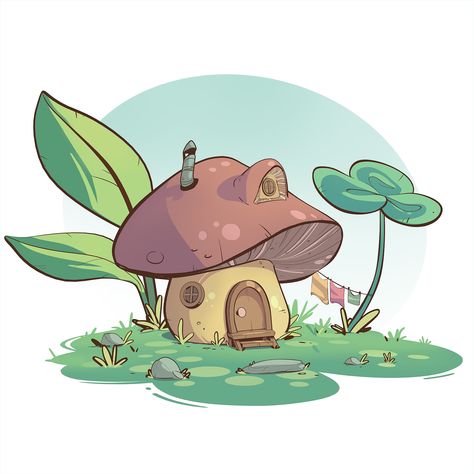 ArtStation - Mushroom House, Puneet Jagwani Mushroom House Drawing Fairies, Mushroom Village Drawing, Mushroom House Illustration, Mushroom Building, Mushroom House Drawing, Mushroom Town, Fairy House Drawing, Plant Spirits, Fairy Mushroom House